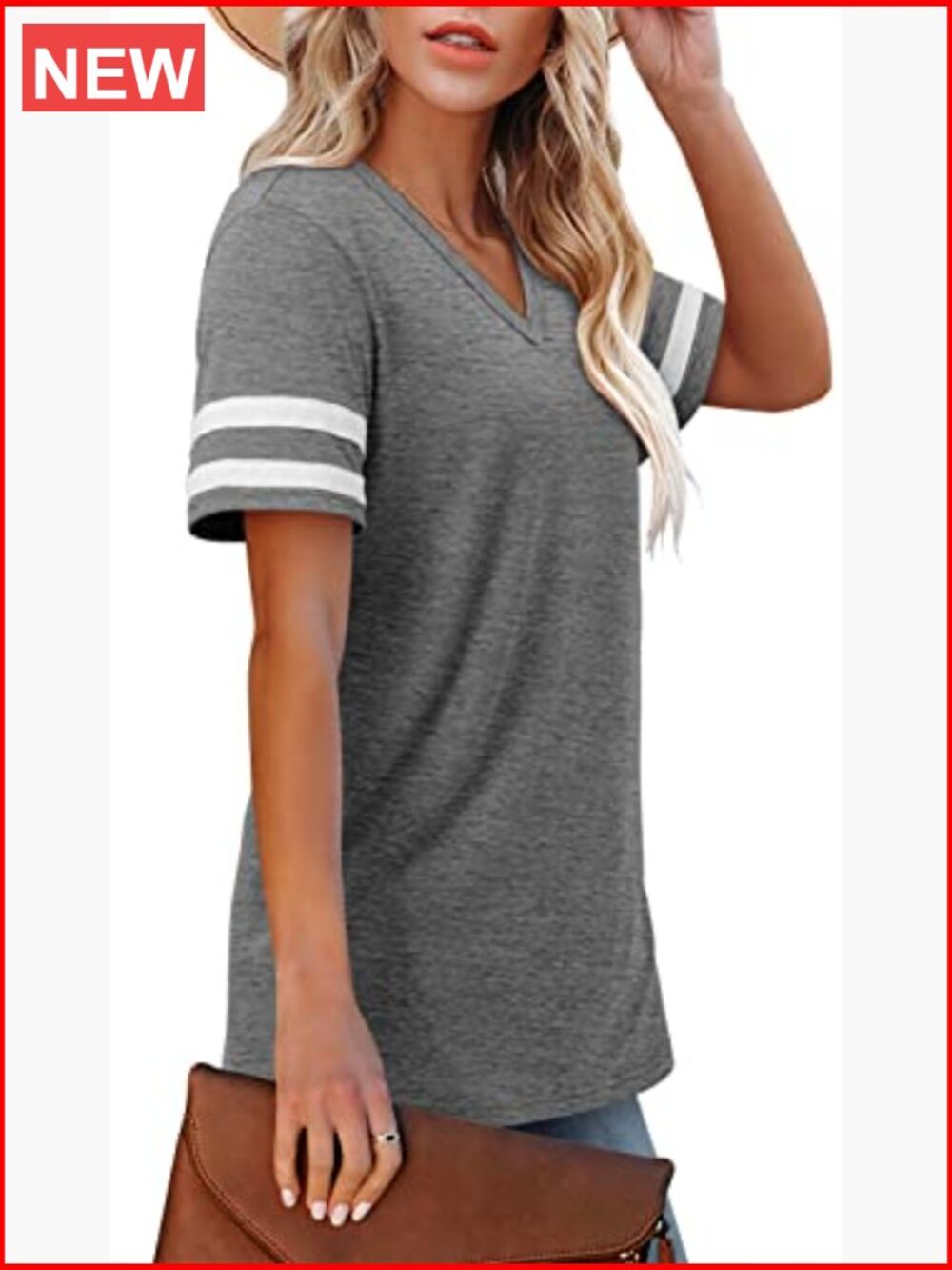 V-Neck Short Sleeve Tunic T-Shirt Loose Fit Cotton Blend - Picture 4 of 7